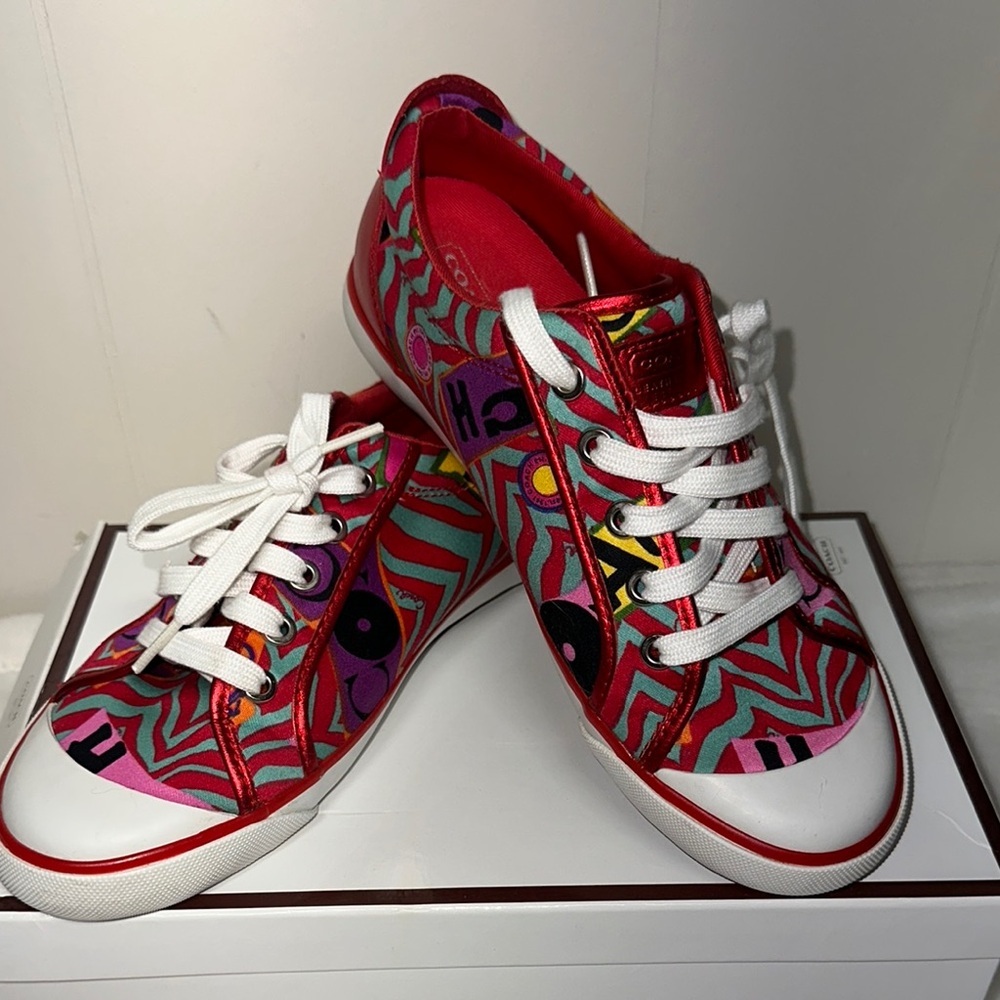 Coach Multicolor Graphic Canvas Sneakers - Red, Pink, Turquoise